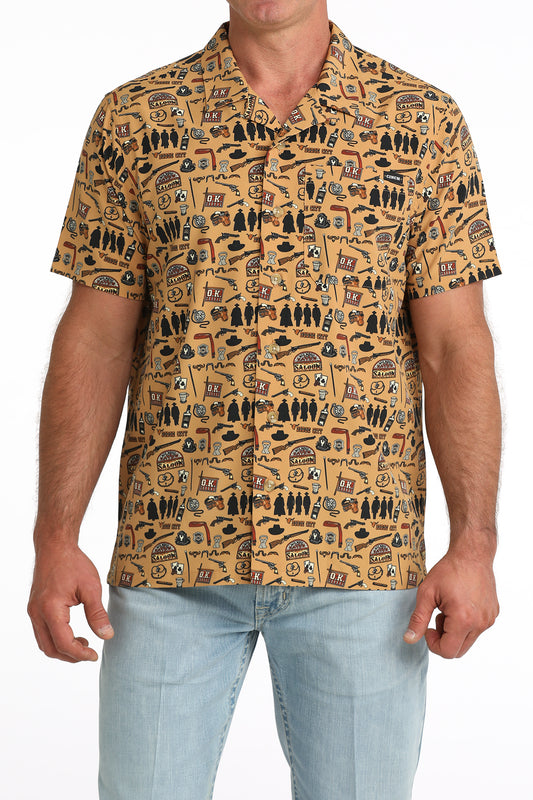 Cinch Men's Short Sleeve Wildwest Print Camp Shirt