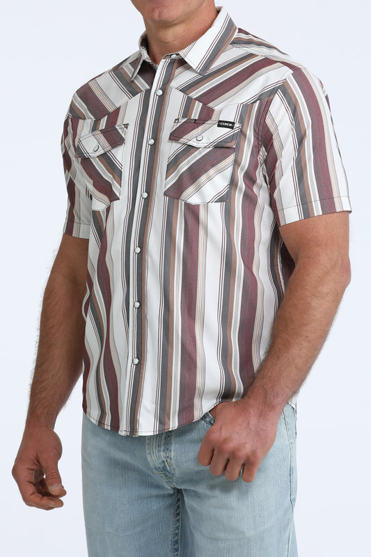 Cinch Men's Short Sleeve Stripe Snap Western Camp Shirt