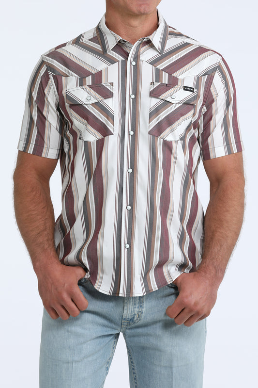 Cinch Men's Short Sleeve Stripe Snap Western Camp Shirt