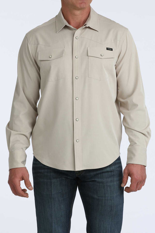 Cinch Men's Khaki Long Sleeve Camp Shirt