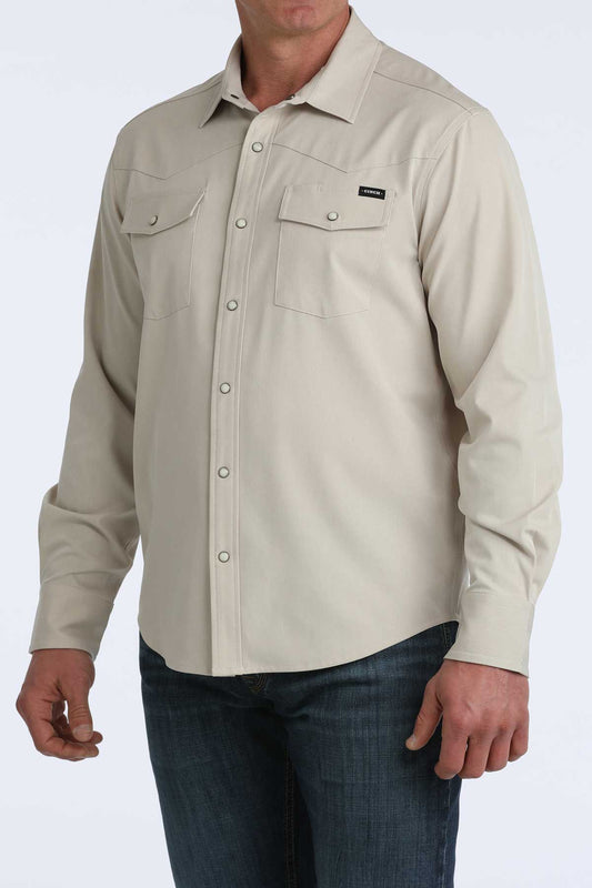 Cinch Men's Khaki Long Sleeve Camp Shirt