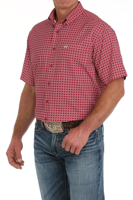 Cinch Men's ArenaFlex Short Sleeve Pink Medallion Print Button-Down Shirt