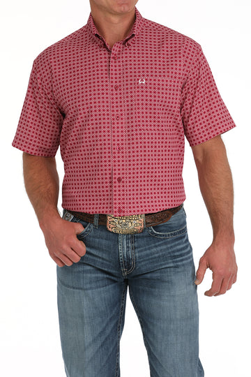 Cinch Men's ArenaFlex Short Sleeve Pink Medallion Print Button-Down Shirt