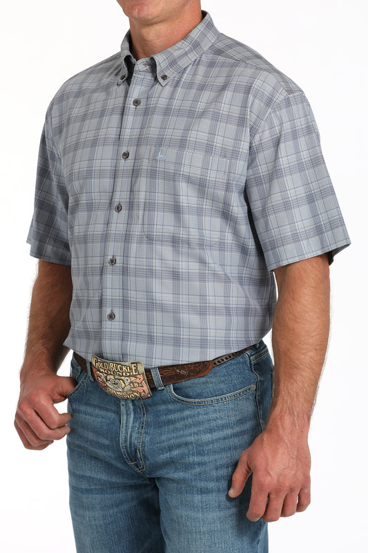Cinch Men's ArenaFlex Short Sleeve Gray Plaid Button-Down Western Shirt