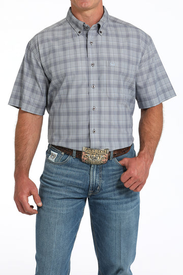 Cinch Men's ArenaFlex Short Sleeve Gray Plaid Button-Down Western Shirt
