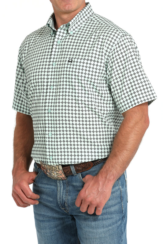 Cinch Men's Green Geometric Print ArenaFlex Short Sleeve Shirt