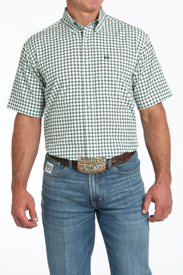 Cinch Men's Green Geometric Print ArenaFlex Short Sleeve Shirt