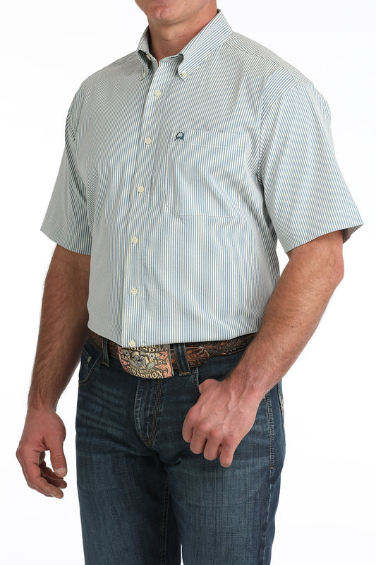 Cinch Men's Blue Stripe ArenaFlex Short Sleeve Button-Down Shirt