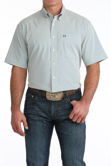 Cinch Men's Blue Stripe ArenaFlex Short Sleeve Button-Down Shirt