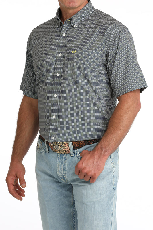 Cinch Men's Grey ArenaFlex Geometric Print Short Sleeve Button-Down Shirt