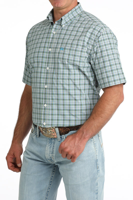 Cinch Men's Blue/Grey Plaid ArenaFlex Short Sleeve Button-Down Shirt