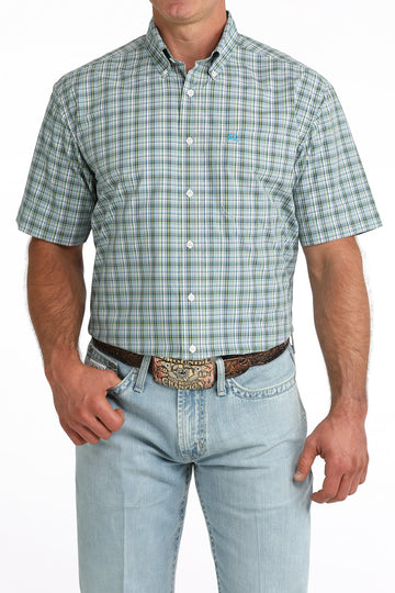 Cinch Men's Blue/Grey Plaid ArenaFlex Short Sleeve Button-Down Shirt