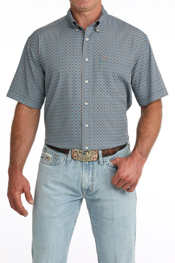 Cinch Men's ArenaFlex Blue Geometric Print Short Sleeve Shirt