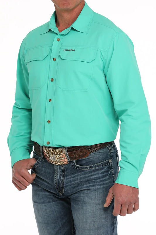 Cinch Men's Solid Turquoise ArenaFlex Long Sleeve Button-Down Shirt