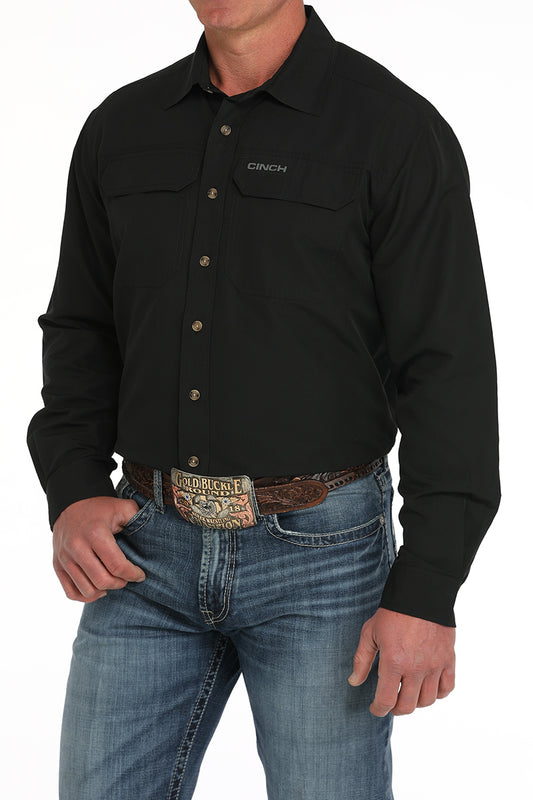 Cinch Men's Ripstop Solid Black Button-Down Western Shirt