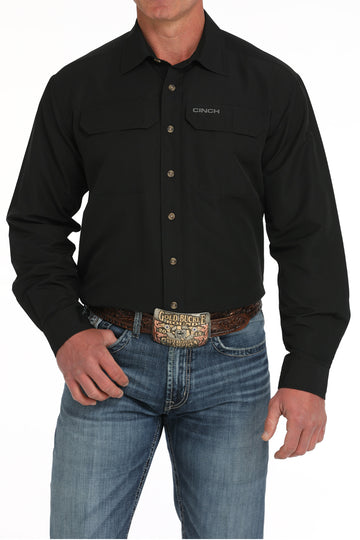 Cinch Men's Ripstop Solid Black Button-Down Western Shirt