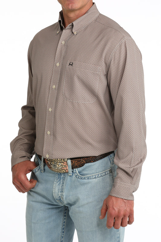 Cinch Men's ArenaFlex Brown Geometric Print Long Sleeve Button Down Shirt