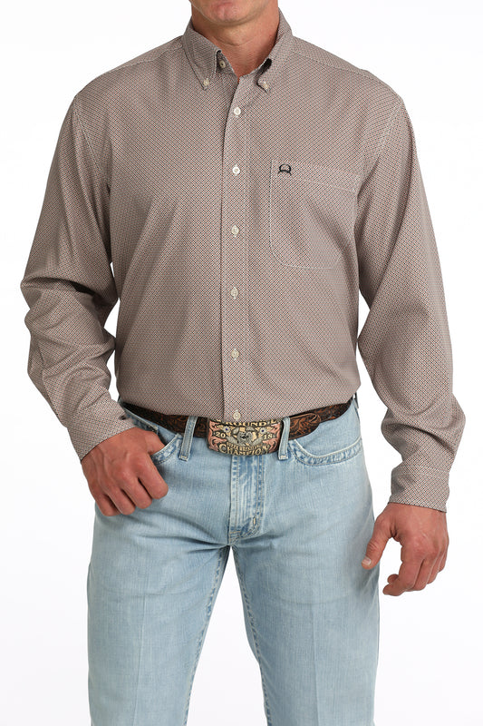 Cinch Men's ArenaFlex Brown Geometric Print Long Sleeve Button Down Shirt