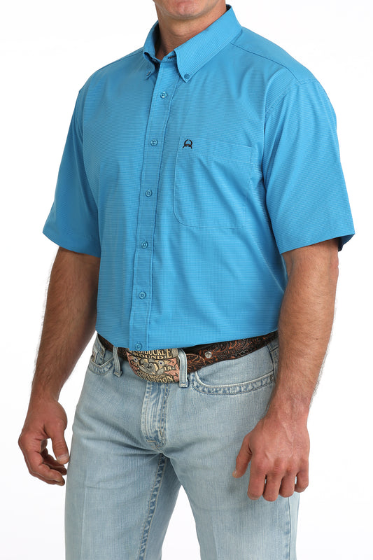 Cinch Men's Solid Blue ArenaFlex Vented Short Sleeve Button-Down Shirt