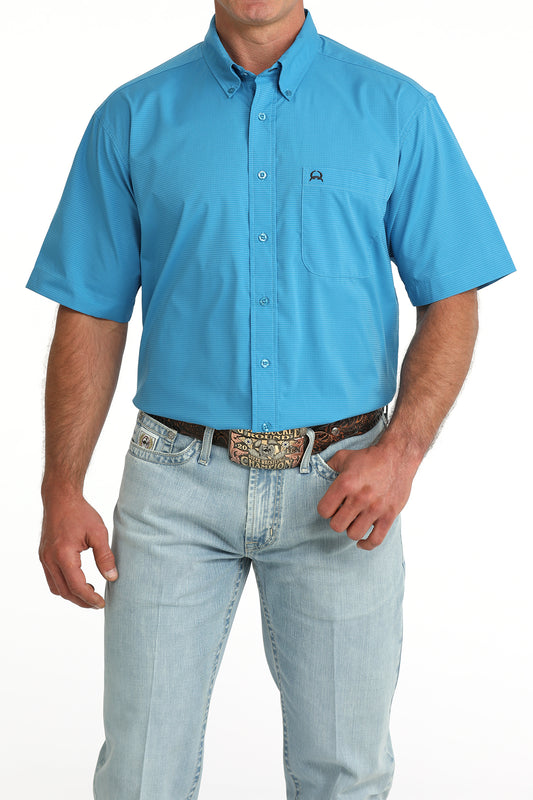 Cinch Men's Solid Blue ArenaFlex Vented Short Sleeve Button-Down Shirt