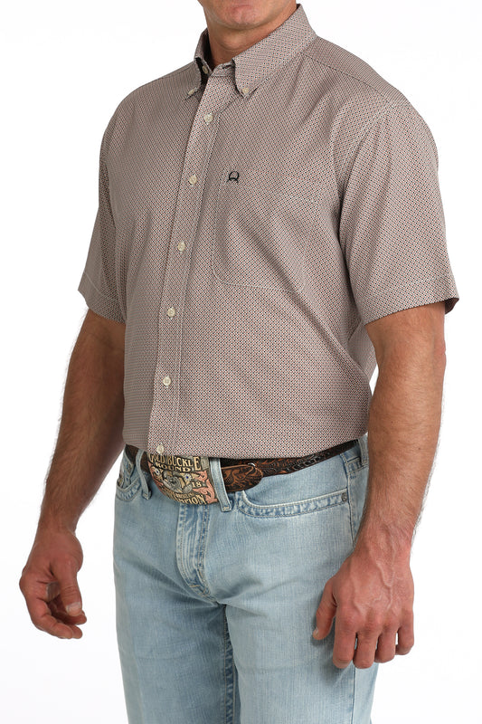 Cinch Men's ArenaFlex Brown Geometric Print Short Sleeve Button Down Shirt