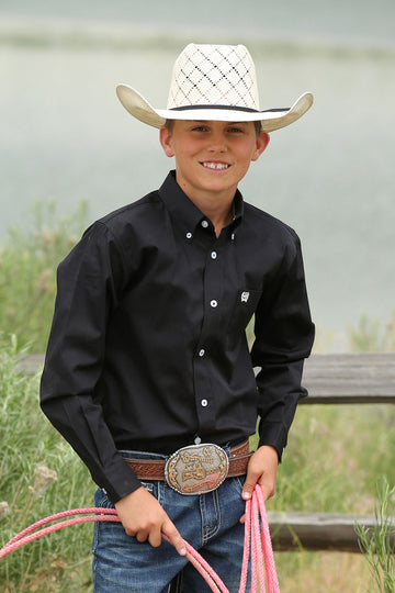 Cinch Boy's Solid Black Button-Down Western Shirt