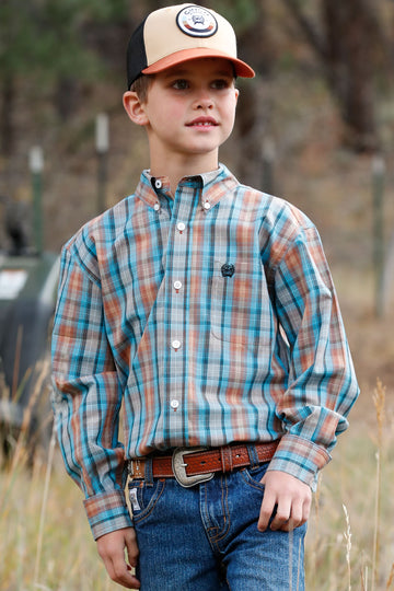 Cinch Boy's Blue Plaid Button-Down Western Shirt