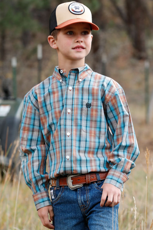 Cinch Boy's Blue Plaid Button-Down Western Shirt