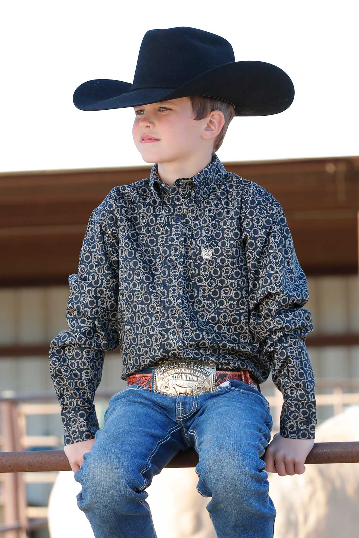 Cinch Boy's Navy Rope Print Button-Down Western Shirt