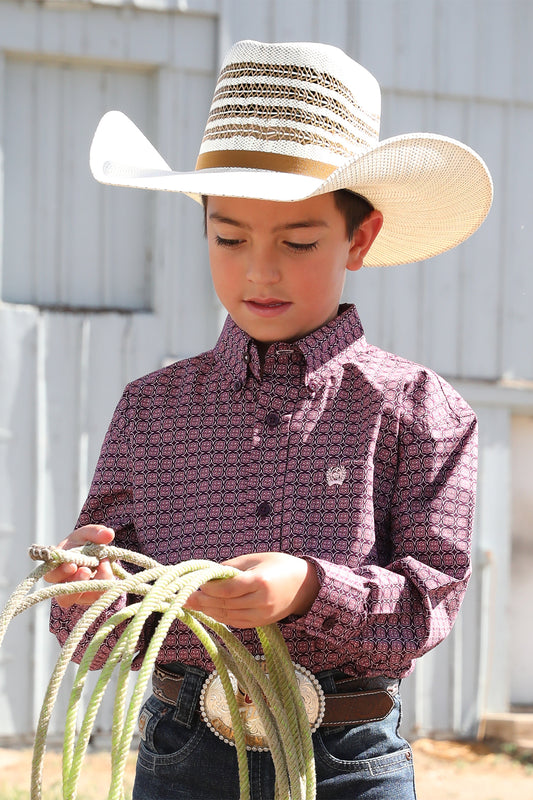 Cinch Boy's Purple Geometric Print Button-Down Western Shirt