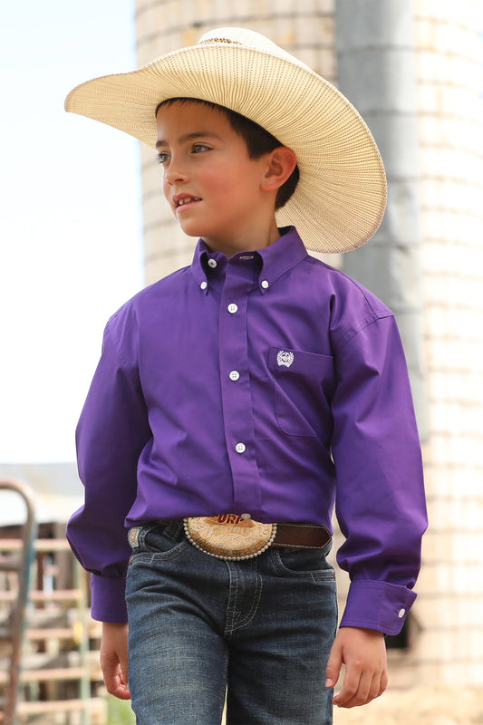 Cinch Boy's Solid Purple Button-Down Western Shirt