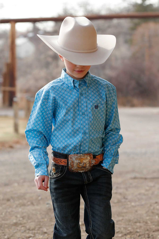 Cinch Boy's Light Blue Print Button-Down Western Shirt