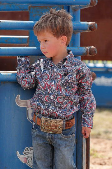 Cinch Infant/Toddler Boy's Long Sleeve Button-Down Blue/Red Paisley Shirt