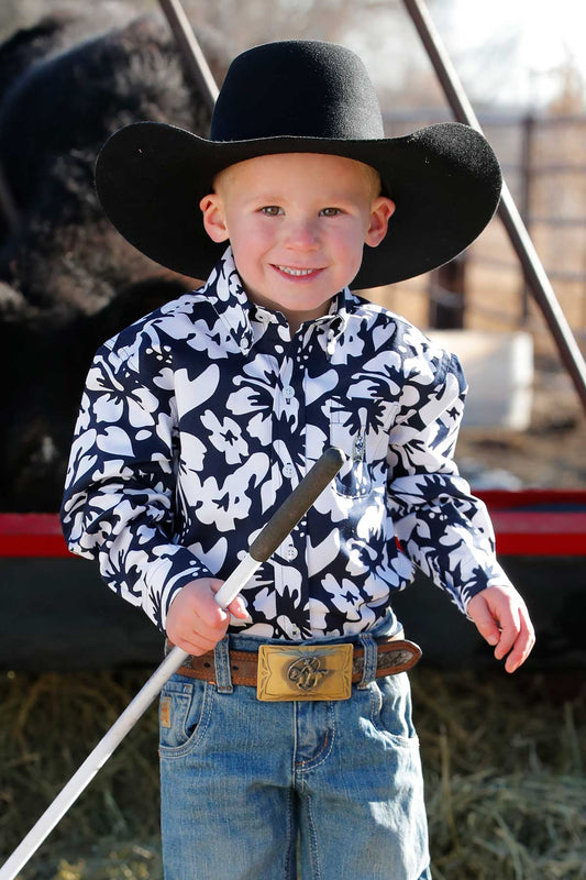 Cinch Infant/Toddler Boy's Navy Hibiscus Print Button-Down Western Shirt