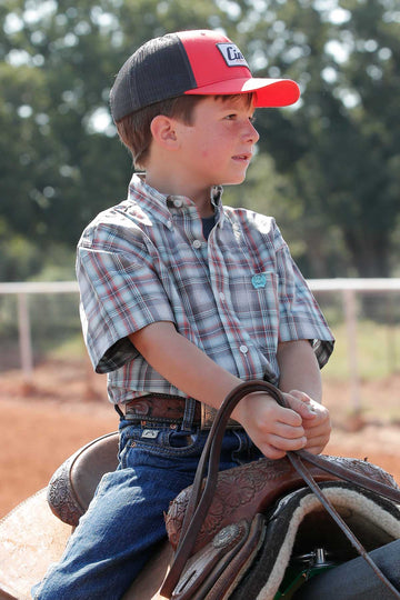 Cinch Boy's Plaid Short Sleeve Button Down Shirt