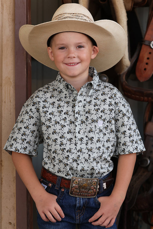 Cinch Boy's Bronc Riding Print Short Sleeve Shirt