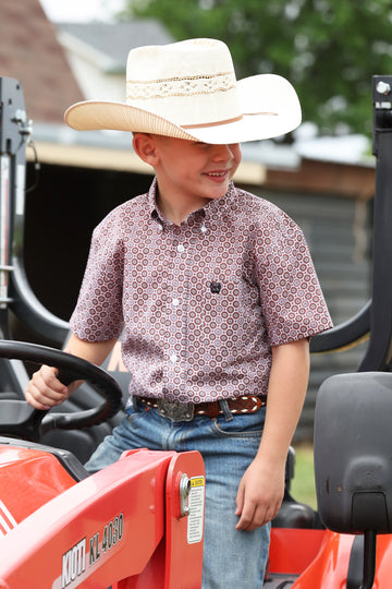 Cinch Boy's White Geometric Print Button-Down Short Sleeve Shirt