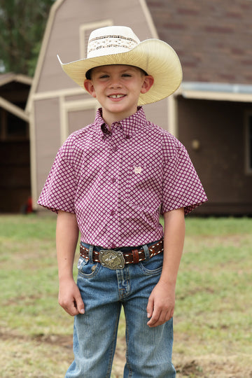 Cinch Boy's Purple Geometric Print Short Sleeve Button Down Shirt
