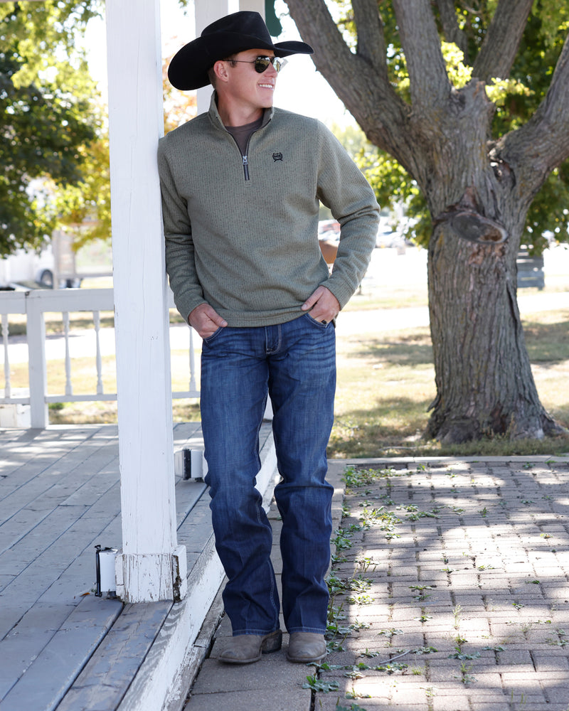 Cinch Men's 1/4 Zip Olive Sweater