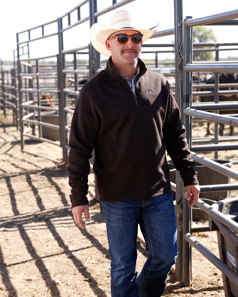 Cinch Men's 1/4 Zip Brown Sweater