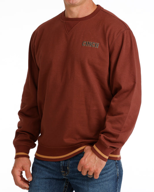 Cinch Men's Solid Burgundy Logo Crewneck Sweatshirt