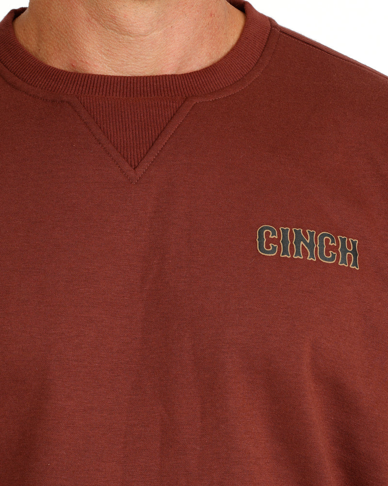 Cinch Men's Solid Burgundy Logo Crewneck Sweatshirt