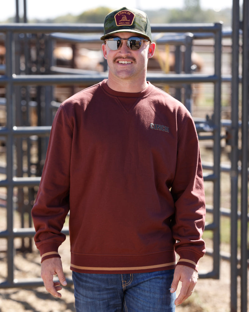 Cinch Men's Solid Burgundy Logo Crewneck Sweatshirt