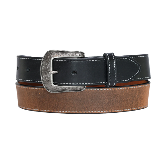 Heritage Leathers USA Men's Black/Brown Western Belt