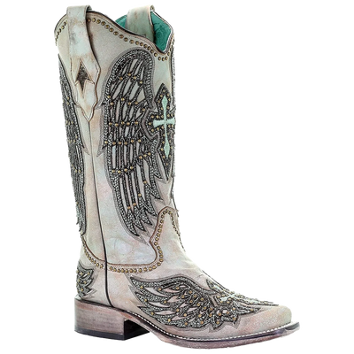 Corral Women's Turquoise Cross & Wings Overlay w/Studs Boots