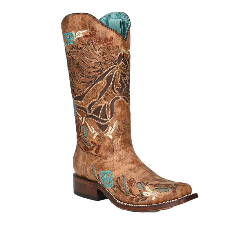 Corral Women's Iridescent Horse Inlay and Embroidery Square Toe Boots
