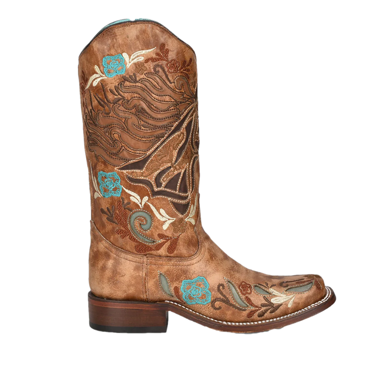 Corral Women's Iridescent Horse Inlay and Embroidery Square Toe Boots