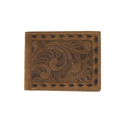 Nocona Floral Embossed Chocolate Buck Lacing Brown Bifold Wallet