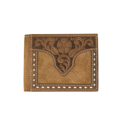 Nocona Floral Embossed White Buck Lacing Tan Bifold Wallet
