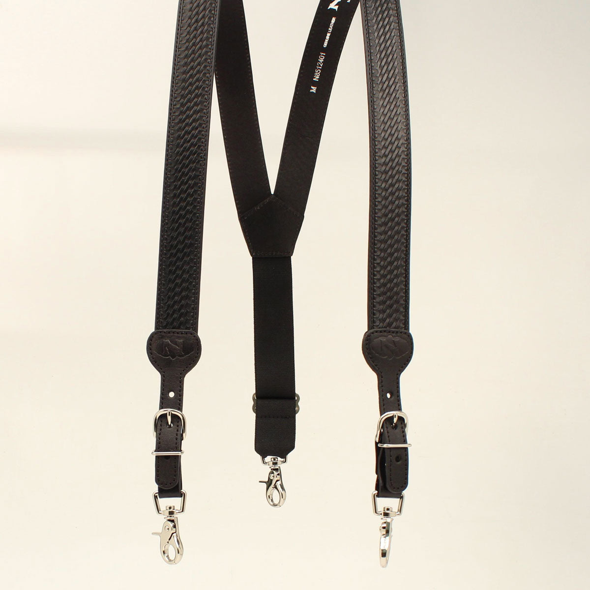 Nocona Men's Black Leather Stamped Basket Weave Suspenders
